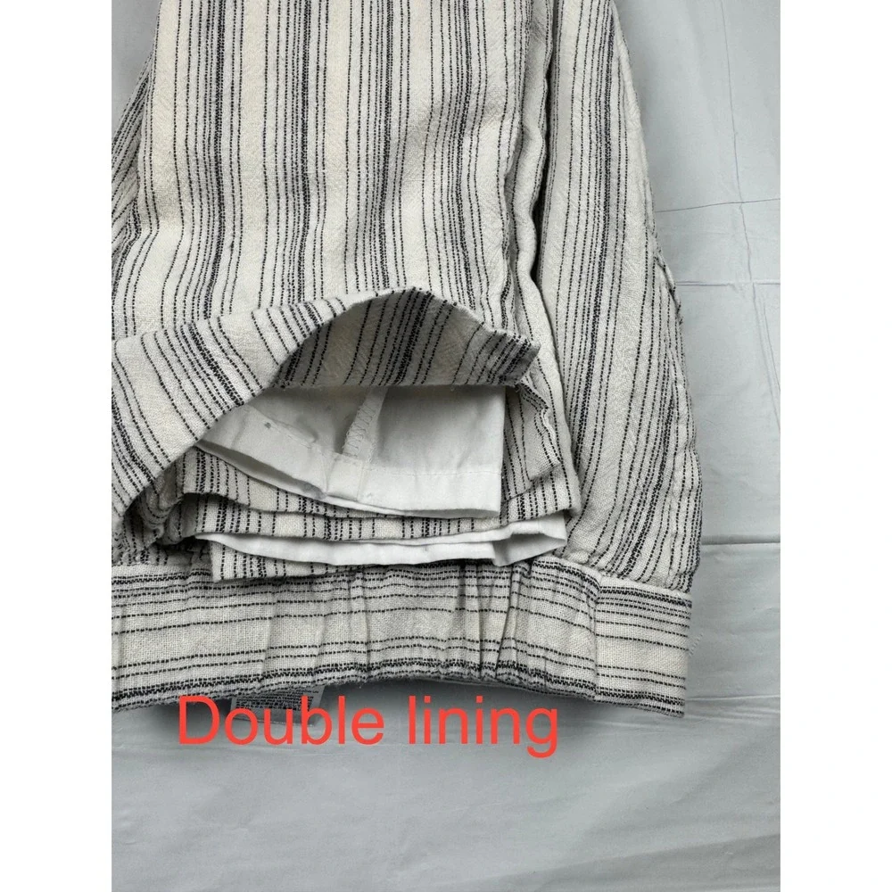 Banana Republic Hayden Stitch Pants 14 White Navy Blue Striped Linen Blend